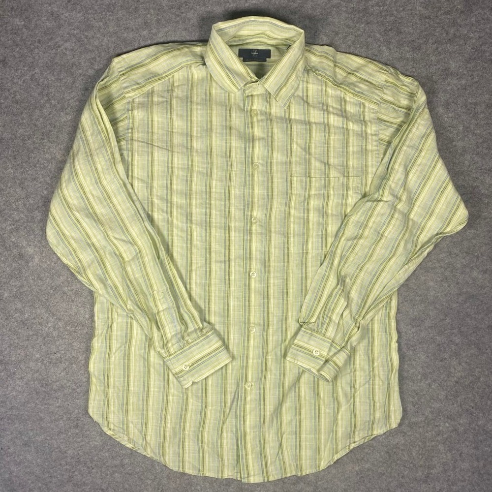 Zegna Sport Button Down Shirt Mens M Green Blue Stripe Long‎ Sleeve Casual